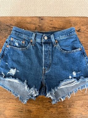 Levis 501 Dark Washed Distressed Cutoff Jean Shorts 3" Inseam Size 25